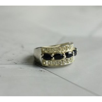 925 Sterling Silver Sapphires Openwork Ring Size 6.5