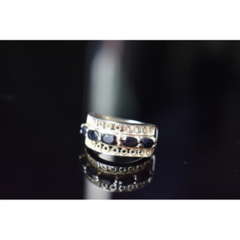 925 Sterling Silver Sapphires Openwork Ring Size 6.5