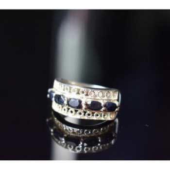 925 Sterling Silver Sapphires Openwork Ring Size 6.5