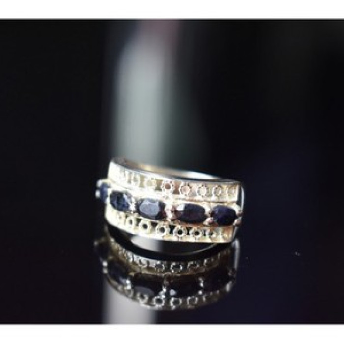 925 Sterling Silver Sapphires Openwork Ring Size 6.5
