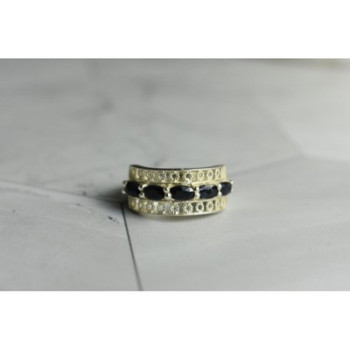 925 Sterling Silver Sapphires Openwork Ring Size 6.5