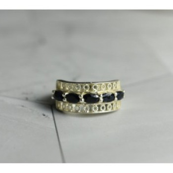 925 Sterling Silver Sapphires Openwork Ring Size 6.5