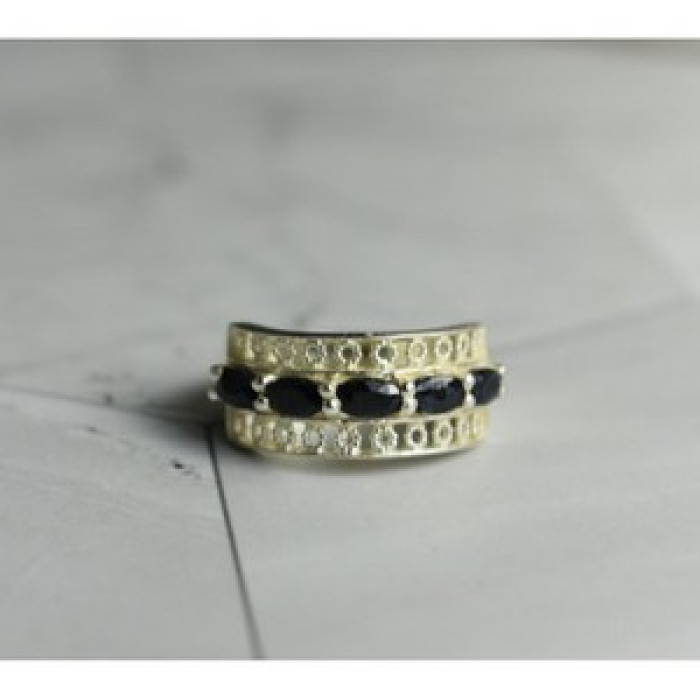 925 Sterling Silver Sapphires Openwork Ring Size 6.5