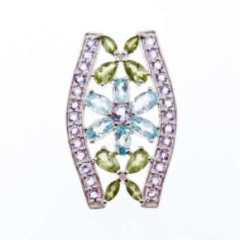 925 Sterling Silver Amethyst, Blue Spinel & Peridot Pendant