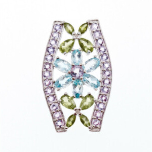 925 Sterling Silver Amethyst, Blue Spinel & Peridot Pendant
