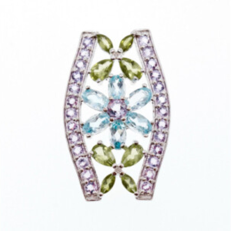 925 Sterling Silver Amethyst, Blue Spinel & Peridot Pendant