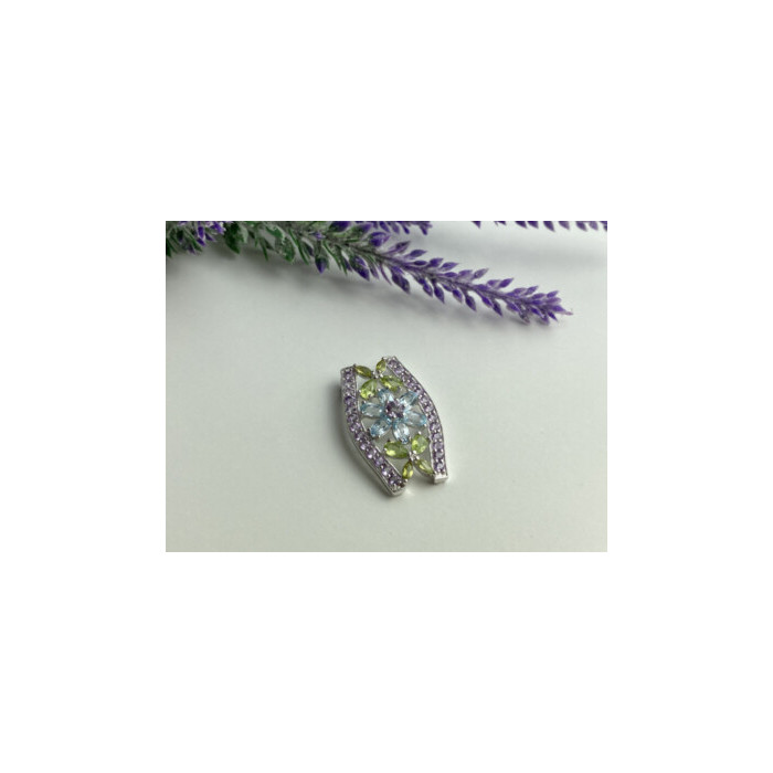 925 STERLING SILVER AMETHYST, BLUE SPINEL & PERIDOT PENDANT