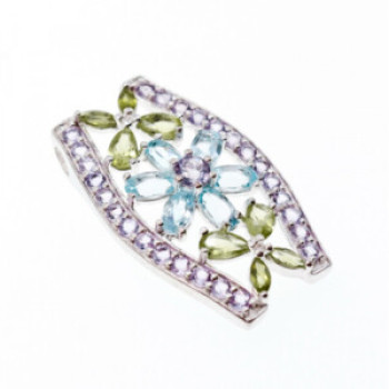 925 Sterling Silver Amethyst, Blue Spinel & Peridot Pendant