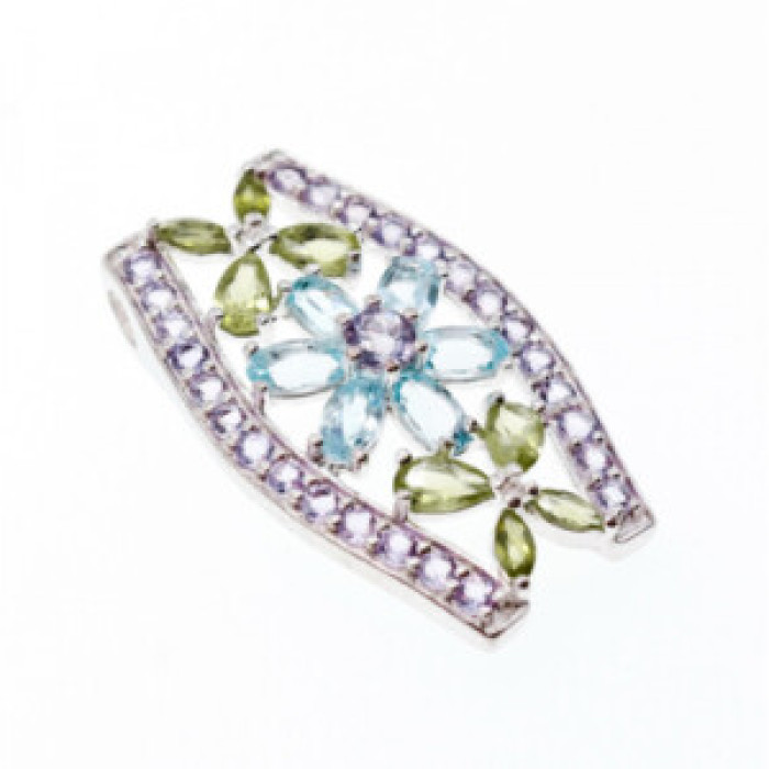 925 Sterling Silver Amethyst, Blue Spinel & Peridot Pendant