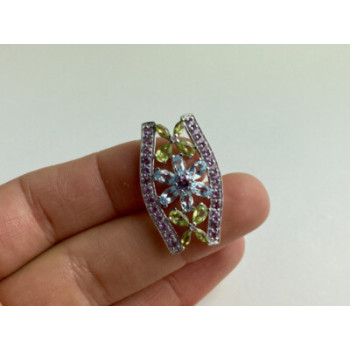 925 STERLING SILVER AMETHYST, BLUE SPINEL & PERIDOT PENDANT