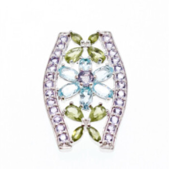 925 Sterling Silver Amethyst, Blue Spinel & Peridot Pendant