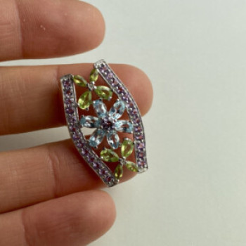 925 Sterling Silver Amethyst, Blue Spinel & Peridot Pendant