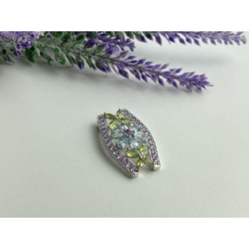 925 STERLING SILVER AMETHYST, BLUE SPINEL & PERIDOT PENDANT