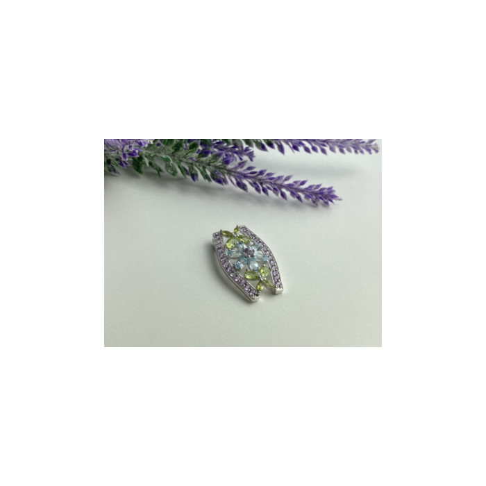 925 STERLING SILVER AMETHYST, BLUE SPINEL & PERIDOT PENDANT