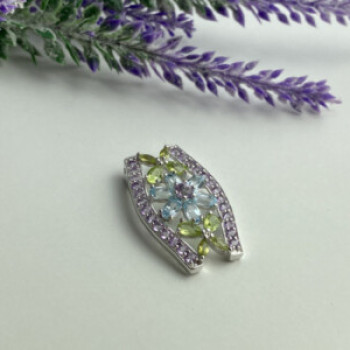 925 Sterling Silver Amethyst, Blue Spinel & Peridot Pendant