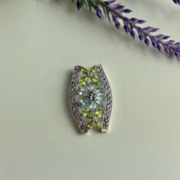 925 Sterling Silver Amethyst, Blue Spinel & Peridot Pendant