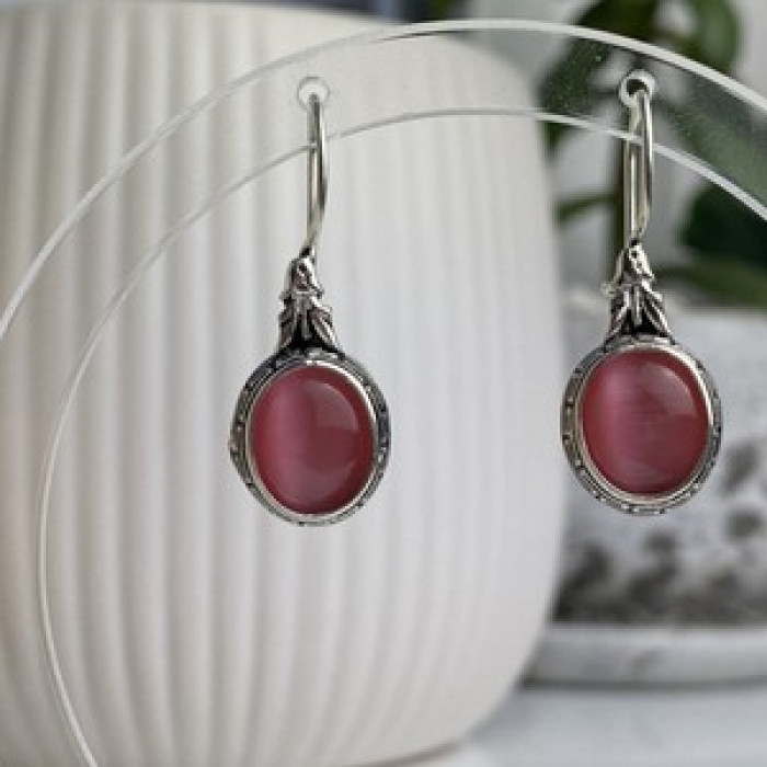 Vintage 925 Sterling Silver Agate Earrings