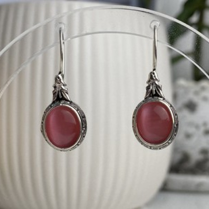 Vintage 925 Sterling Silver Agate Earrings