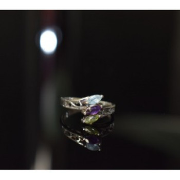 925 Sterling Silver Topaz, Amethyst & Peridot Ring Size 7