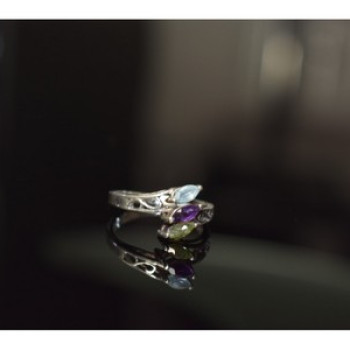 925 Sterling Silver Topaz, Amethyst & Peridot Ring Size 7