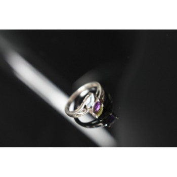 925 Sterling Silver Topaz, Amethyst & Peridot Ring Size 7