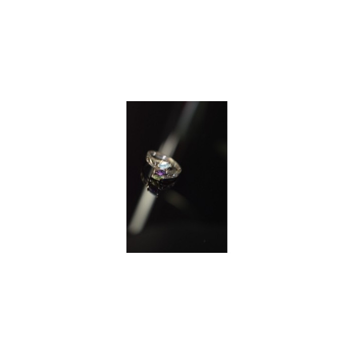 925 Sterling Silver Topaz, Amethyst & Peridot Ring Size 7