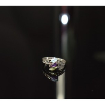 925 Sterling Silver Topaz, Amethyst & Peridot Ring Size 7