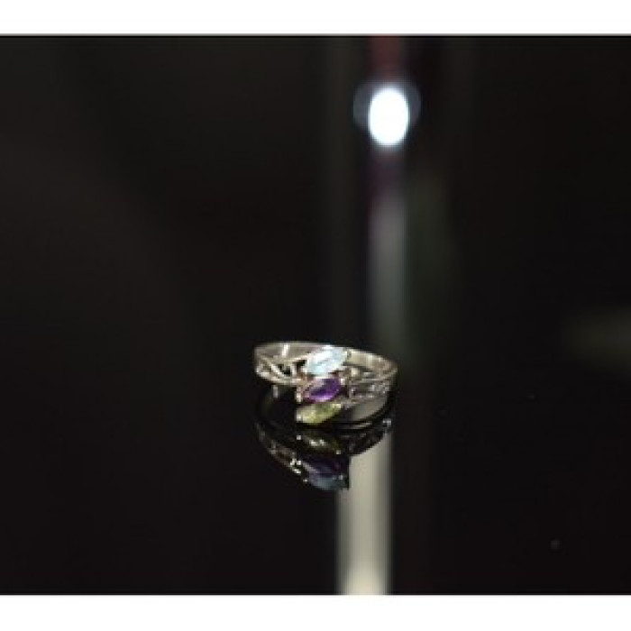 925 Sterling Silver Topaz, Amethyst & Peridot Ring Size 7
