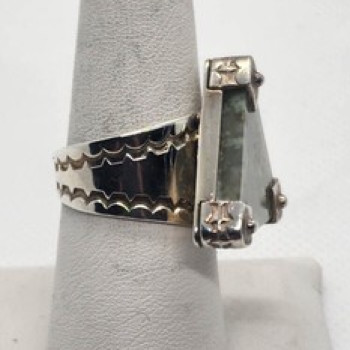 925 Sterling Silver Nephrite Ring Size 7.5