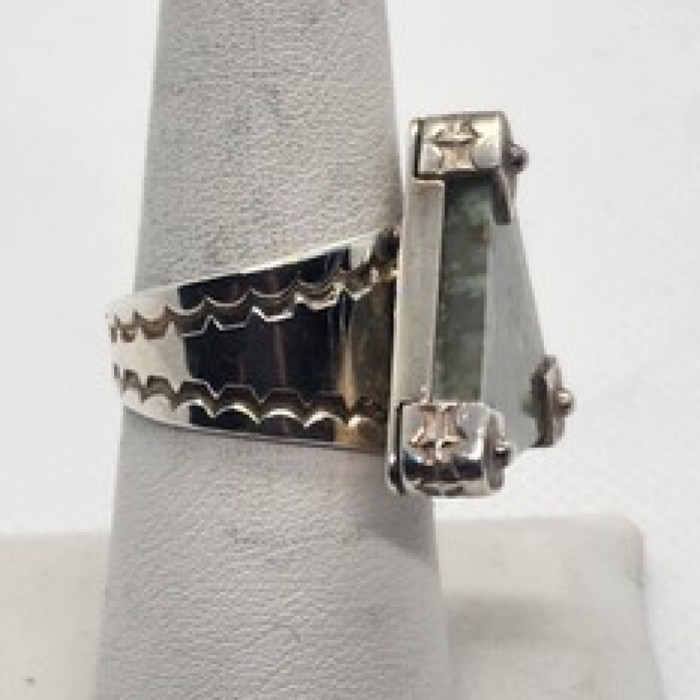 925 Sterling Silver Nephrite Ring Size 7.5