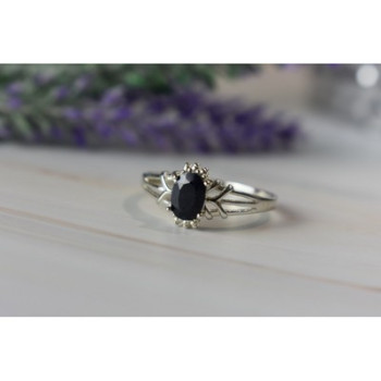 925 Sterling Silver Black Spinel Ring Size 10.25
