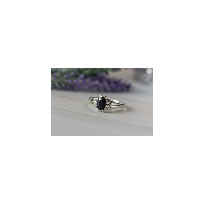 925 Sterling Silver Black Spinel Ring Size 10.25