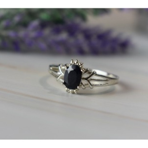 925 Sterling Silver Black Spinel Ring Size 10.25