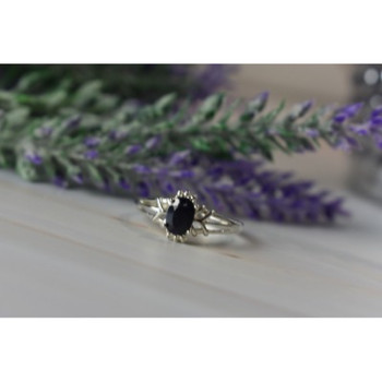 925 Sterling Silver Black Spinel Ring Size 10.25