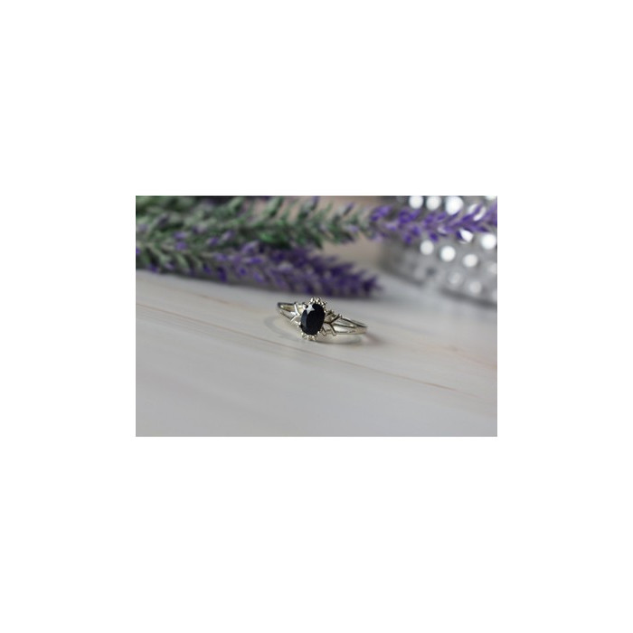 925 Sterling Silver Black Spinel Ring Size 10.25