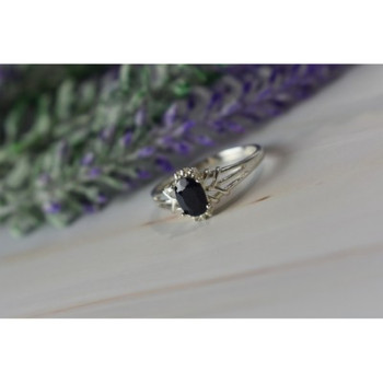 925 Sterling Silver Black Spinel Ring Size 10.25