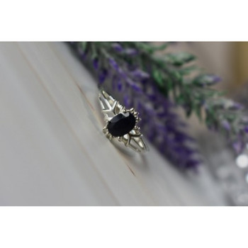 925 Sterling Silver Black Spinel Ring Size 10.25