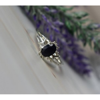 925 Sterling Silver Black Spinel Ring Size 10.25