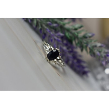 925 Sterling Silver Black Spinel Ring Size 10.25