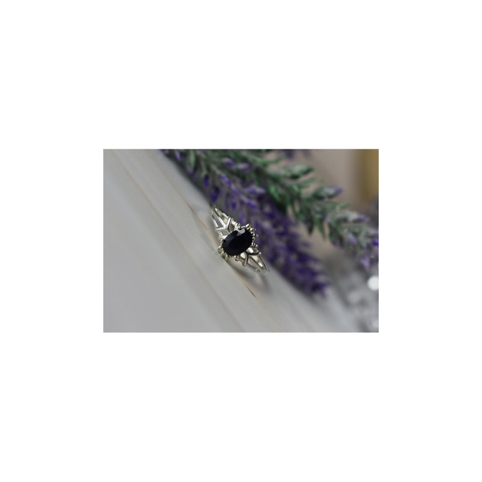 925 Sterling Silver Black Spinel Ring Size 10.25