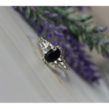 925 Sterling Silver Black Spinel Ring Size 10.25