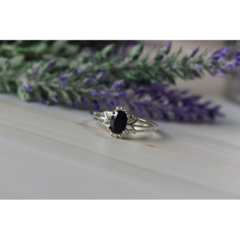 925 Sterling Silver Black Spinel Ring Size 10.25