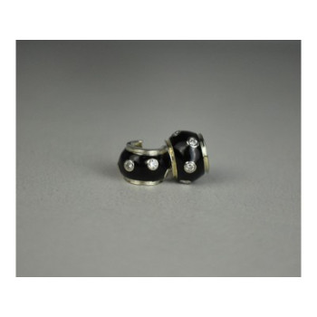 925 Sterling Silver Black Enamel & CZ Earrings