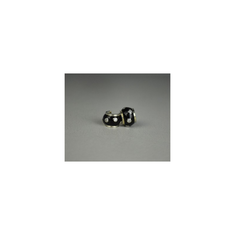925 Sterling Silver Black Enamel & CZ Earrings