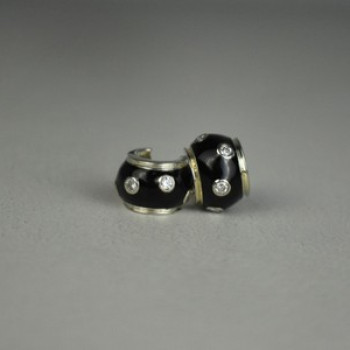 925 Sterling Silver Black Enamel & CZ Earrings