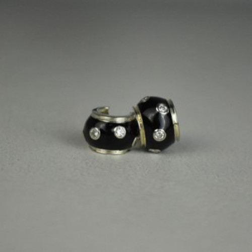 925 Sterling Silver Black Enamel & CZ Earrings