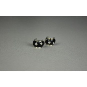 925 Sterling Silver Black Enamel & CZ Earrings