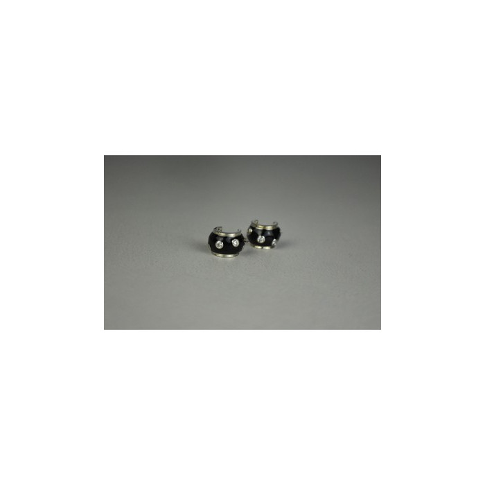 925 Sterling Silver Black Enamel & CZ Earrings