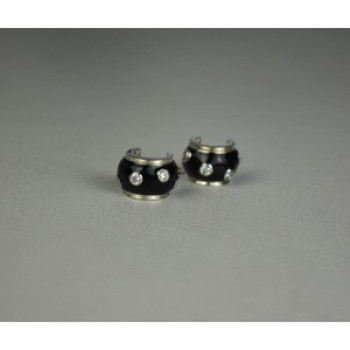 925 Sterling Silver Black Enamel & CZ Earrings