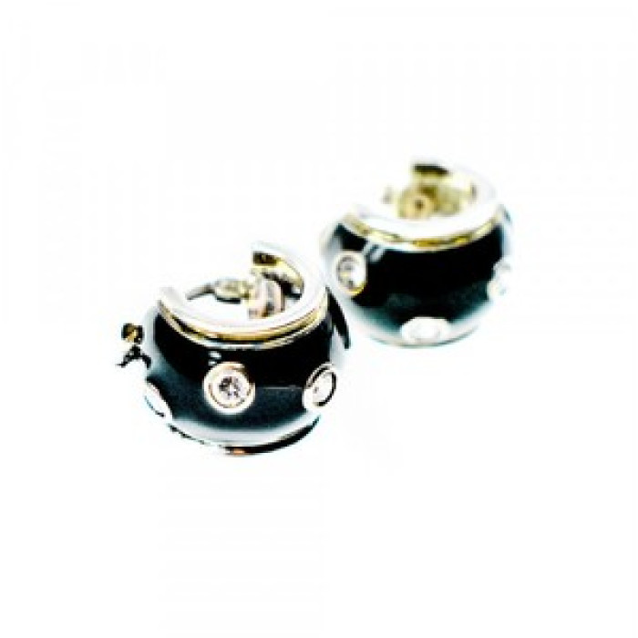 925 Sterling Silver Black Enamel & CZ Earrings